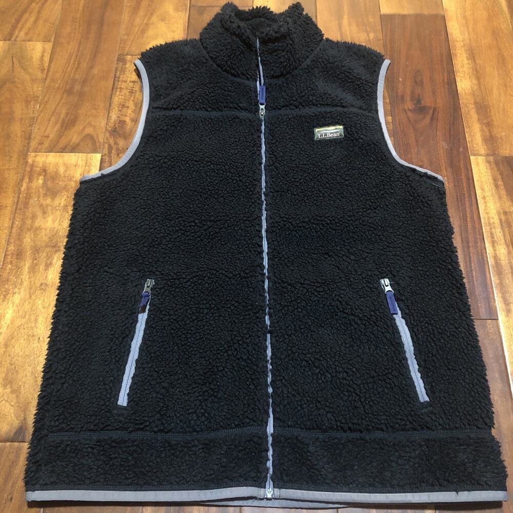 L.L. Bean Mountain Pile Sherpa Fleece Full Zip Vest Men's Size LT Black Hiking